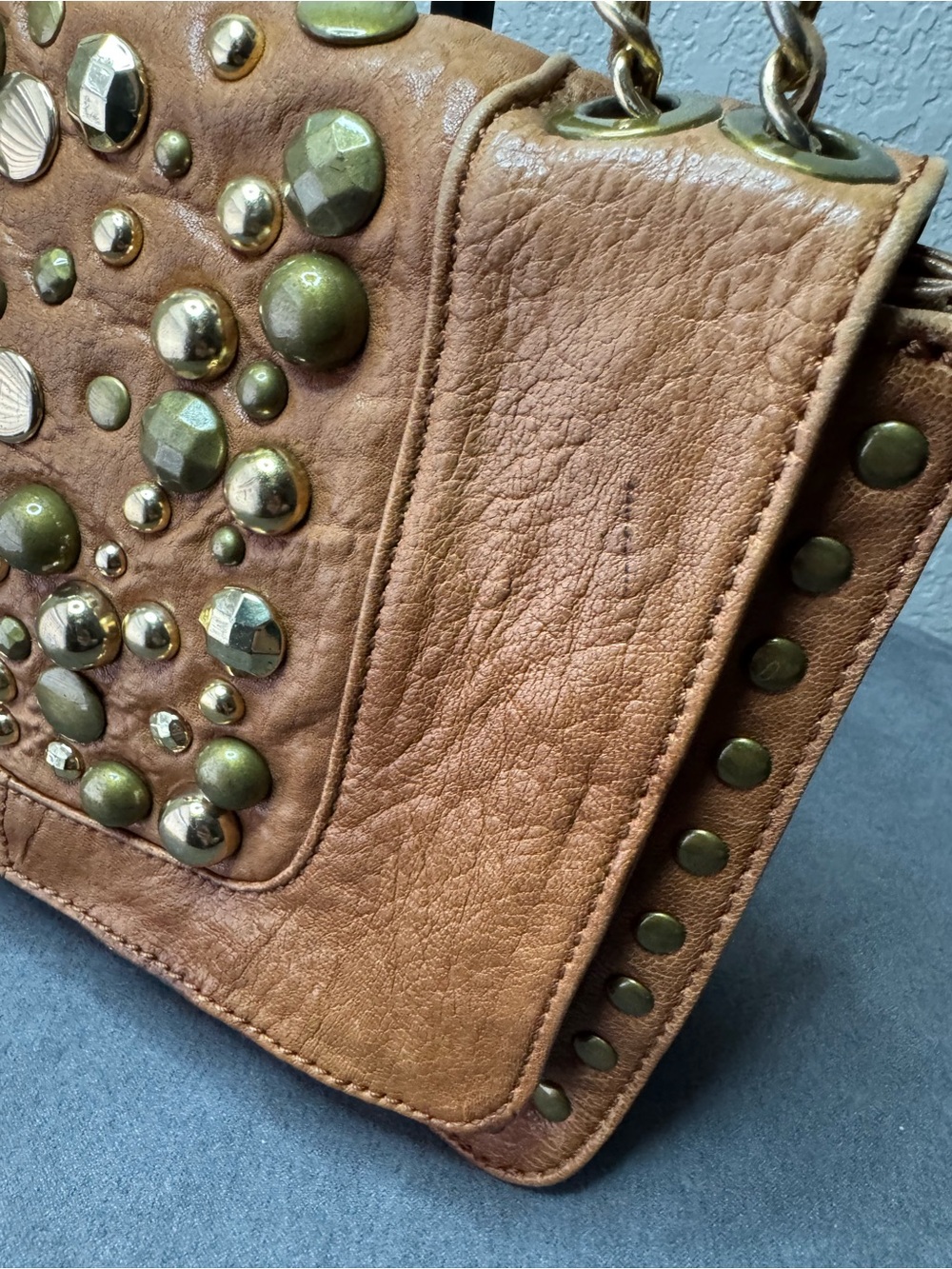 Hype Studded Brown Crossbody Shoulder Bag Chain Strap Festival Purse - Picture 6 of 16